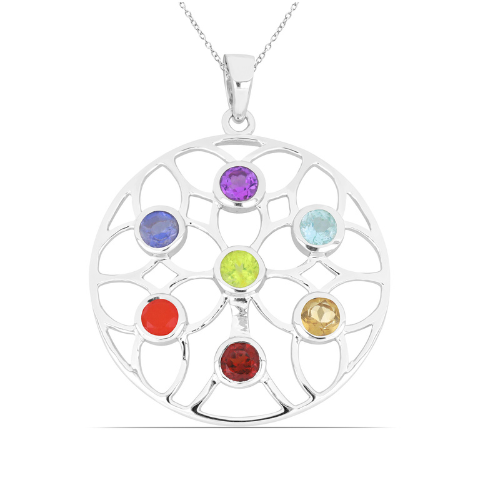 BUY STERLING SILVER NATURAL CHAKRA STONES PENDANT 